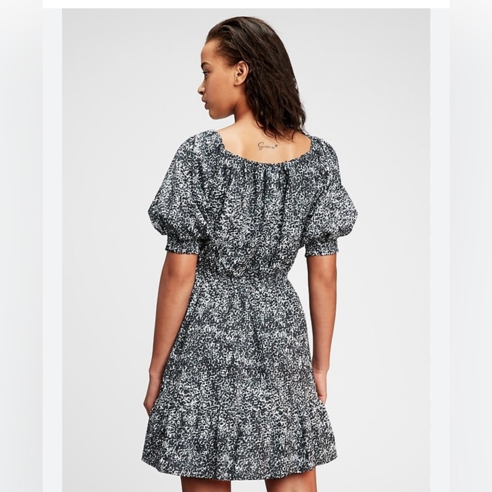 Womens Gap Casual Poplin Smocked Short Puff Sleeve Mini Dress PM